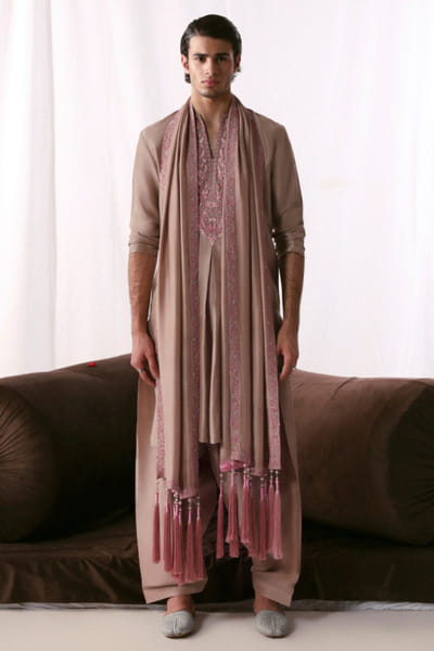 Hussain Rehar Rose quartz pink hand embellished kurta set HUSSMAY26D144427