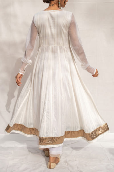 Myaara White chanderi anarkali set MYAOCT2203