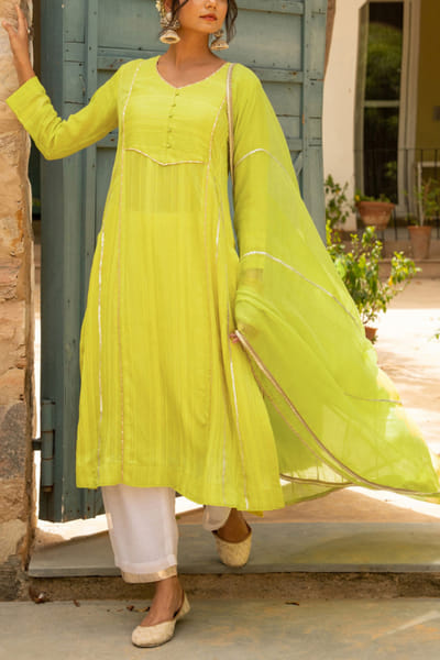 Myaara Yellow A-line kurta set MYAOCT2206