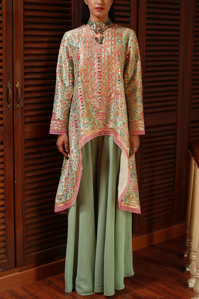 Pista green printed garara set
