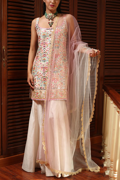 Off-white embellished garara set