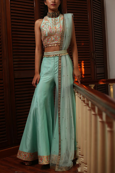 Aqua embellished garara set