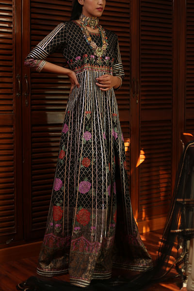 Black embellished anarkali set