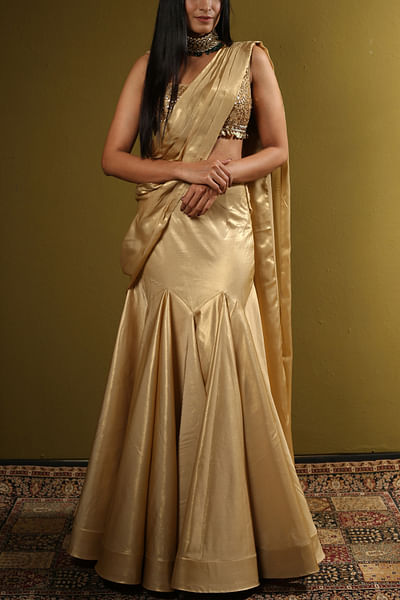 Gold embellished lehenga sari set