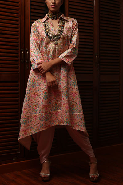 Pink embellished kurta dhoti set