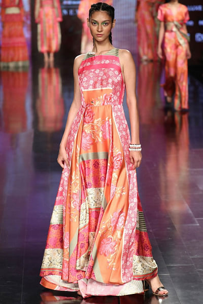 Multicolour printed maxi dress
