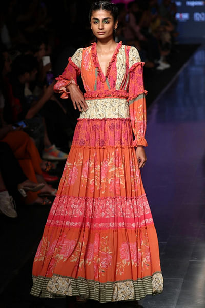 Multicolour printed maxi dress