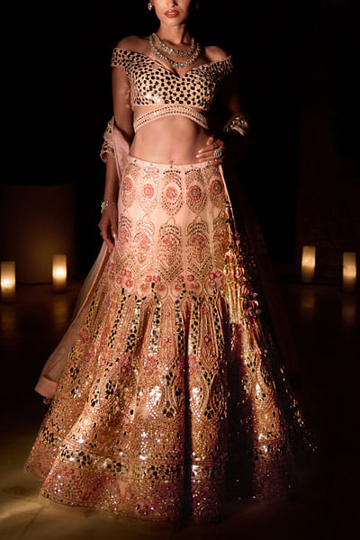 Peach embroidered lehenga set