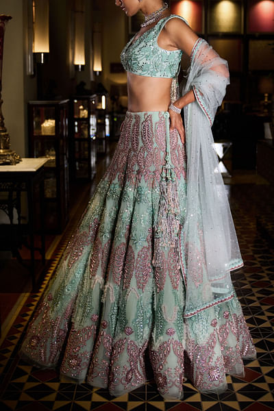 Aqua embellished lehenga set