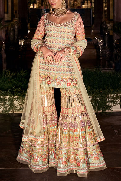 Green embellished sharara set