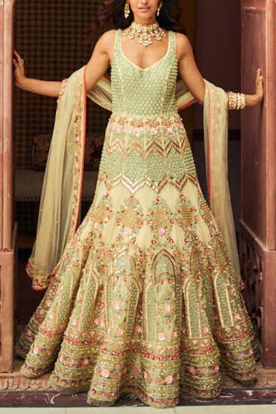 Green embellished anarkali set
