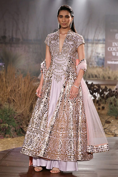 Lilac embellished kalidaar sharara set