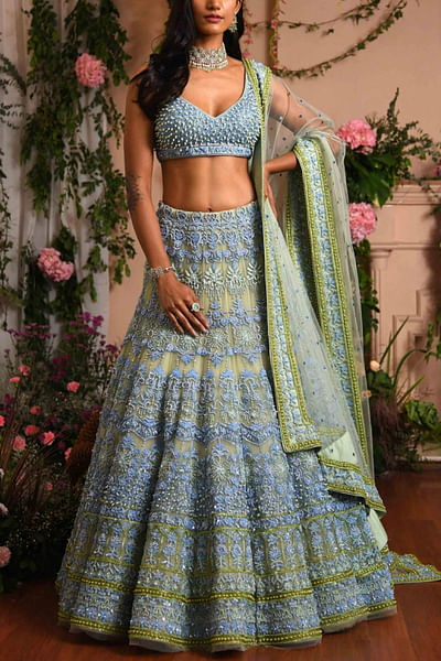Mint green embroidered lehenga set