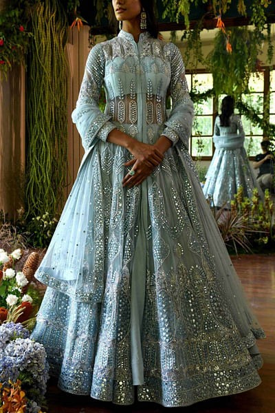 Pastel aqua lehenga jacket set
