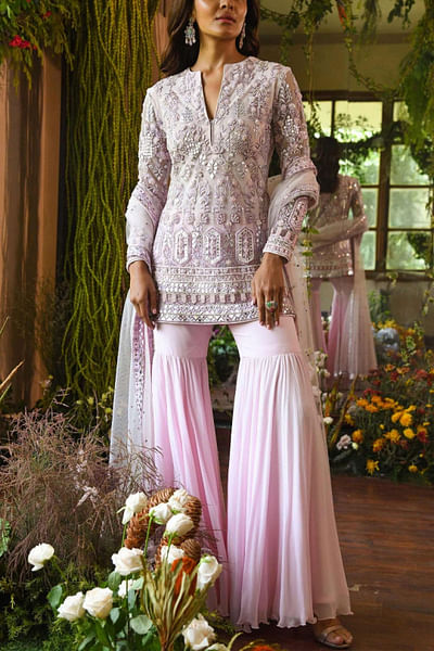 Pink embroidered sharara set