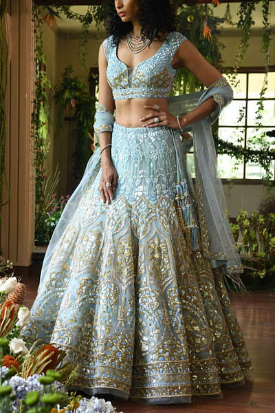 Blue embellished lehenga set