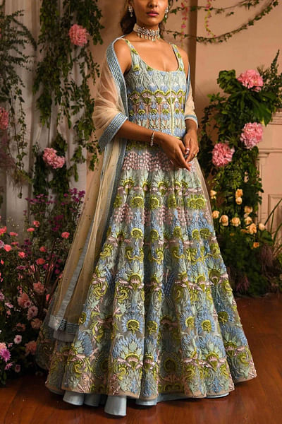 Multicoloured anarkali jacket set