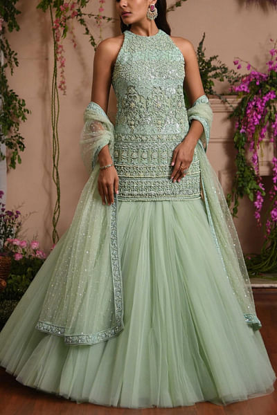 Mint green lehenga kurta set