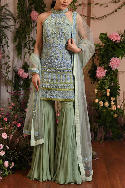 Pastel embroidered gharara set