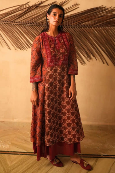 Maroon ajrakh printed kurta set
