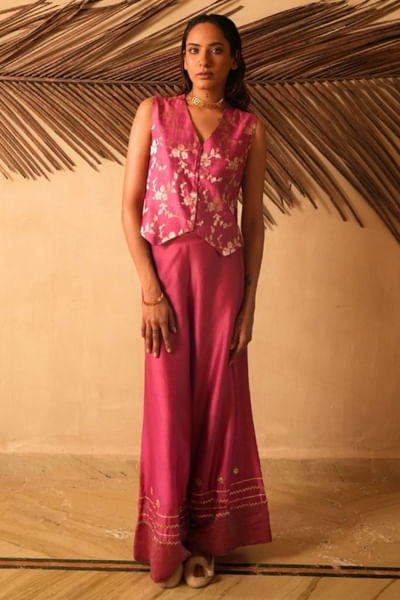Rose pink brocade palazzo set