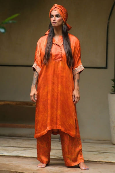 Rust embroidered kurta set