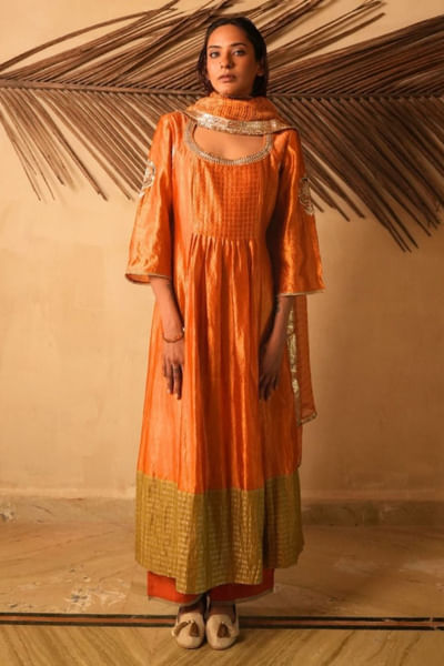 Mango embroidered pintuck kurta set