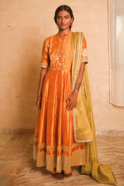 Mango embroidered silk kurta set