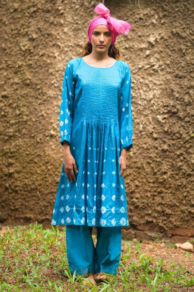 Turquoise blue bandhani kurta set