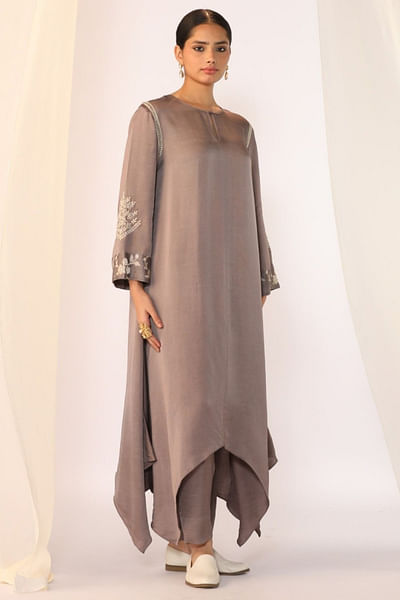 Dove grey floral embroidered kurta set