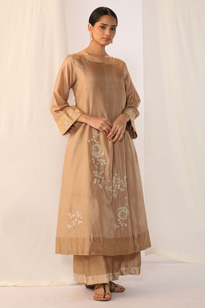 Champagne mist pintuck embroidered kurta set