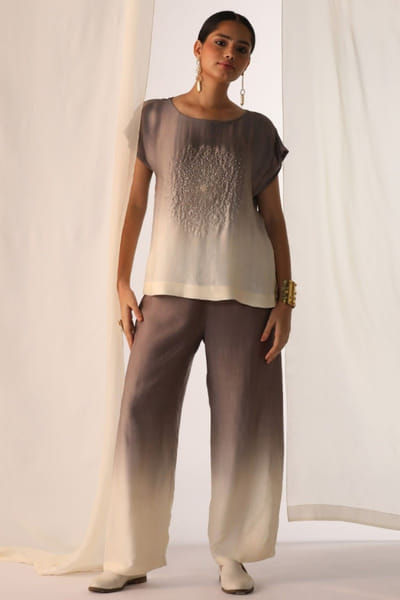 Dove grey ombre embroidered co-ord set