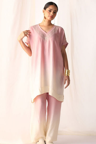 Blush dusk ombre embroidered tunic and pant