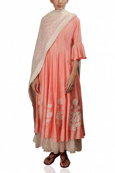 Embroidered, double-layer kurta with dupatta