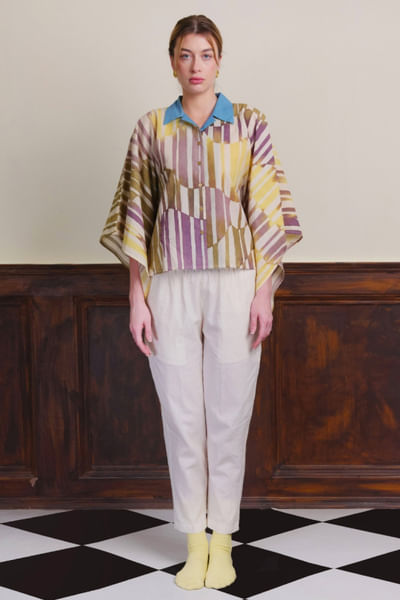 Multicolor abstract-stripe hand painted shirt