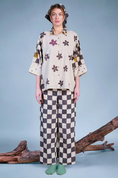 Multicolor floral geometric hand painted shirt