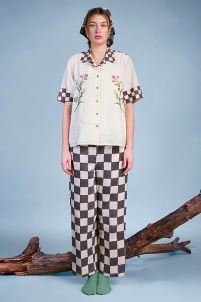 Multicolor floral geometric hand-painted shirt