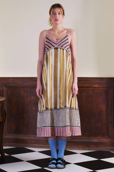 Multicolour stripe hand-painted slip dress