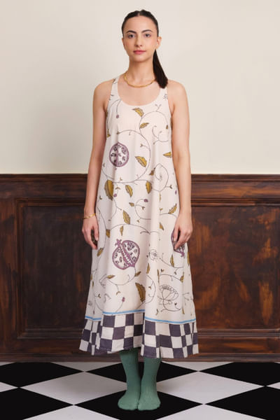 Multicolour botanical hand-painted dress
