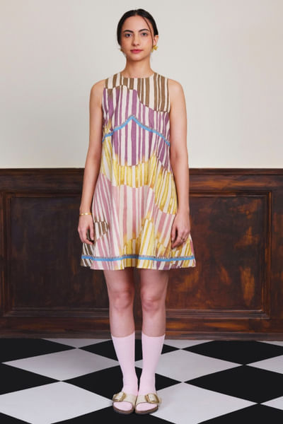 Multicolour hand painted mini dress