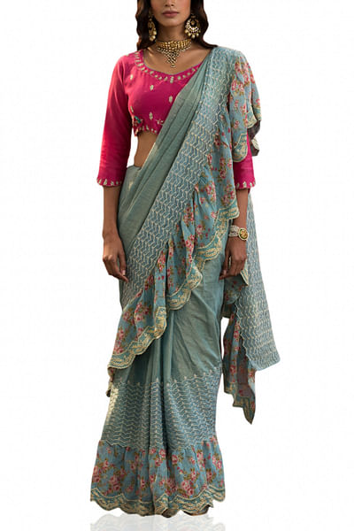 Printed ruffle sari set