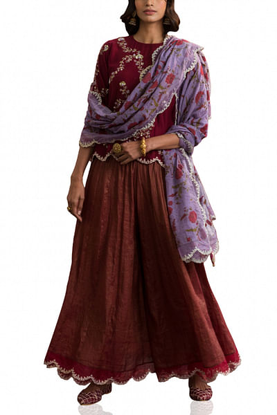 Plum embroidered kurta sharara set