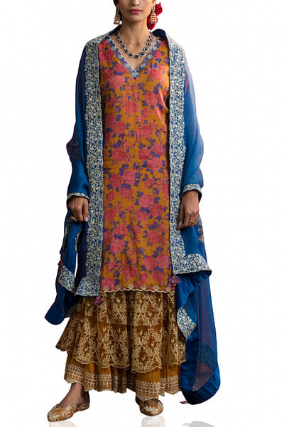 Multicoloured printed sharara set