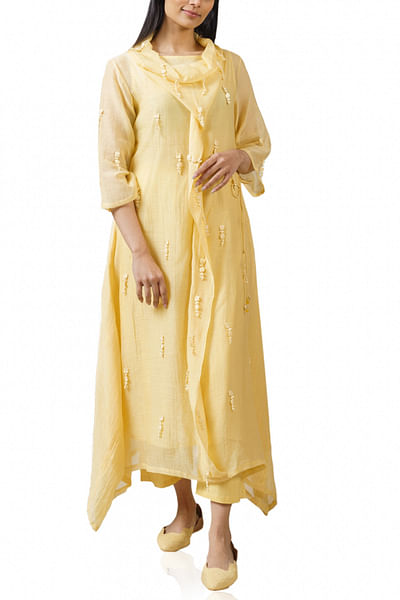 Pale yellow embroidered kurta set