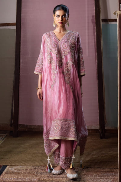 Nabo Lilac marodi and thread embroidered kaftan set NABOJUL26D149302