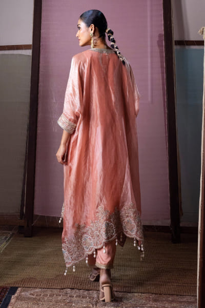 Nabo Peach marodi-thread embroidered kaftan set NABOJUL26D149298