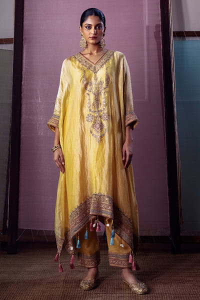 Nabo Yellow marodi embroidered kaftan set NABOJUL26D149300
