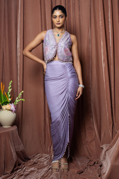 Nabo Lavender floral embroidered jacket dress set NABOAUG26D153470