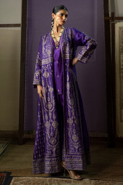 Nabo Purple zari embroidered jacket set NABOAUG26D153466
