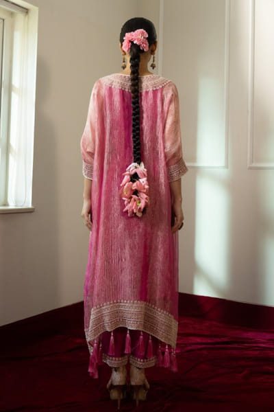 Nabo Pink sequin and pearl embroidered kaftan set NABOJUL26D149320